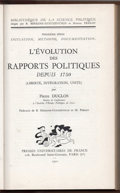 L'Évolution Des Rapports Politiques Depuis 1750 (Usado, 1950) na internet