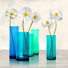 CYNTHIA ANN - Poppies in crystal vases (Aqua I) - 1AN4582