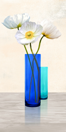 CYNTHIA ANN - Poppies in crystal vases (Aqua II) - 2AN4583