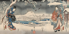 ANDO HIROSHIGE - Snowy landscape with a woman and a man, 1853 - 2HI1122