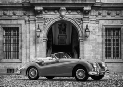 Luxury Car in front of Classic Palace (BW) - 3AP3838