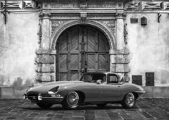 Roadster in front of Classic Palace (BW) - 3AP3940