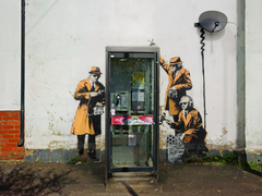 Fairview Road and Hewlett Road in Cheltenham, Gloucestershire (graffiti attributed to Banksy) - 3BY3647