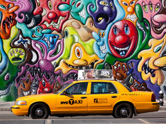 MICHEL SETBOUN - Taxi and mural painting in Soho, NYC - 3MS3272