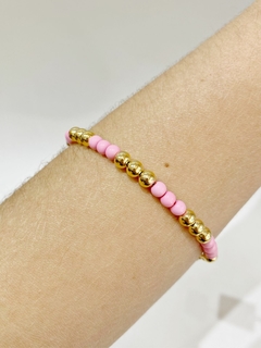 PULSEIRA BOLINHAS ROSA E CHAPA