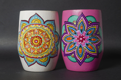 Mate de Algarrobo, pintado a mano Línea Mandala - Rosa - comprar online