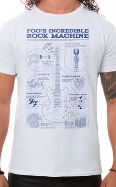 Camiseta Masculina Branca Foo`s Rock Machine Foo Fighters