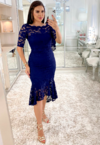 Vestido Midi em Renda Azul Moda Evangélica