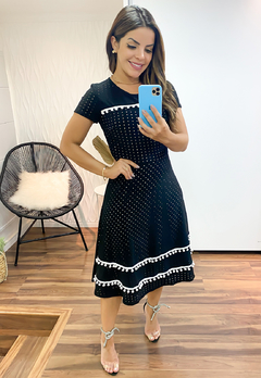 Vestido Midi em Laise Preto Moda Evangélica