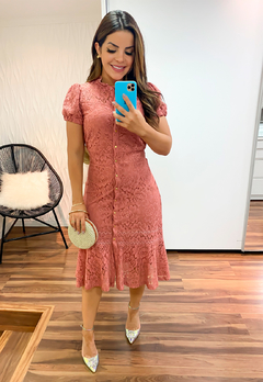 Vestido Midi Rosê Moda Evangélica