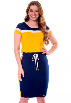 Conjunto Hapuk Charlotte Amarelo/Azul Moda Evangélica 049201