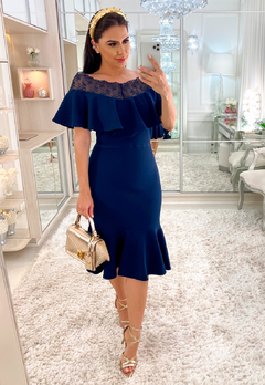 Vestido Azul em Malha Moda Evangélica