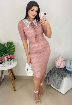 Imagem do Vestido Midi em Renda Rosé Gold Moda Evangélica Rozy