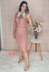 Vestido Midi em Renda Rosé Gold Moda Evangélica Rozy