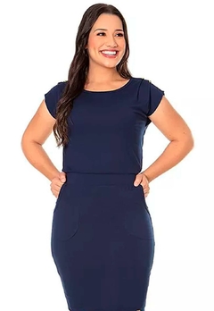 Vestido Clássico Hapuk Azul Noite Moda Evangélica 060864 - comprar online