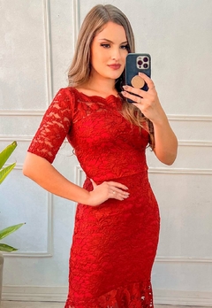 Imagem do Vestido Midi em Renda Terracota Moda Evangélica