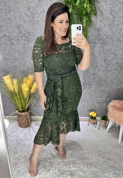 Vestido Midi em Renda Verde Militar Moda Evangélica na internet