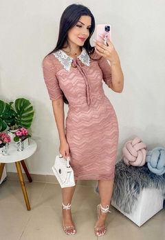 Vestido Midi em Renda Rosé Gold Moda Evangélica Rozy - loja online