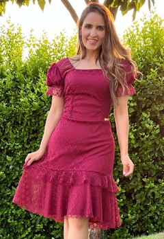 Vestido Marsala em Tule Moda Evangélica 7123 na internet