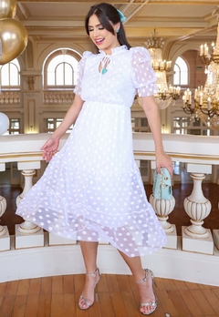 Imagem do Vestido em Tule Poá Branco Moda Evangélica 20979