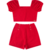 LASIE DETALHADA VERMELHO CONJUNTO INFANTIL FEMININO ELEGANTE NATAL BLUSA CROPPED + SHORTS FEMININO COM FORRO