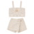 LINHO ECOLOGICO CAQUI CONJUNTO INFANTIL FEMININO CROPPED DE ALÇA + SHORTS SAIA ASSIMÉTRICO