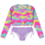 SUPLEX MULTICOLORIDO ESTAMPADO ONDAS NEON BIQUINI INFANTIL FEMININO BLUSA CROPPED + CALCINHA COM FORRO