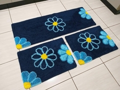 JOGO DE COZINHA 3 PEÇAS - FLORES AZUL