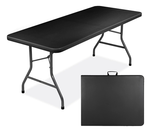 Mesa Plegable Exterior De Plástico Camping 180cm Valija (Negro)