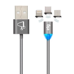 Cabo ELG de Recarga 3 em 1 Pontas Magnéticas Apple Lightning + USB Tipo-C + Micro USB 1,5m PW315MBS