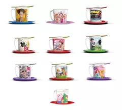 SET TAZA + PLATO (PEPPA PIG, MINNIE, BATMAN ETC)