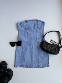 Vestido strapless denim