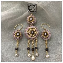 Ref. 062/063 - Conjunto Rosácea - pérolas e turmalina rosa - comprar online