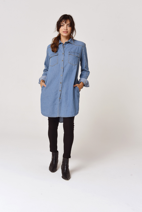 Camisa Vestido Jean Mujer Manga Larga