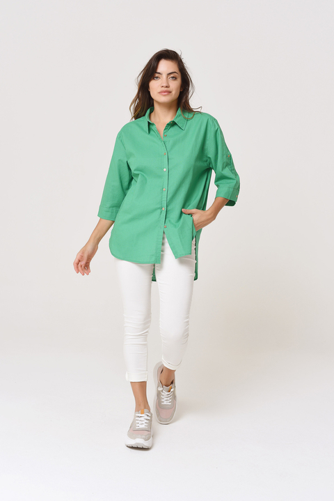 Camisa Lino Larga Oversize Esmeralda