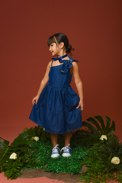 Vestido Jeans Laço 2151163 Jeans Escuro - Jacris Kids | Transformando Sonhos em Moda