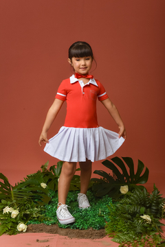 Vestido Piquet com Pregas 2153105 Vermelho - Jacris Kids | Transformando Sonhos em Moda