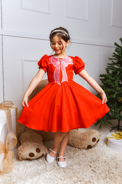 Vestido Laço Bordado 2252678 Vermelho - Jacris Kids | Transformando Sonhos em Moda