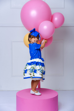 Vestido Flores c/Listras 2252647 Azul. - Jacris Kids | Transformando Sonhos em Moda