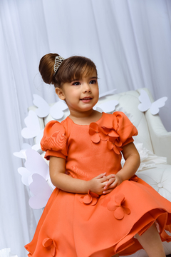 Vestido Flores Lasers 2152644 Laranja - Jacris Kids | Transformando Sonhos em Moda