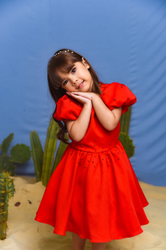 Vestido Perolas 2252673 Vermelho - Jacris Kids | Transformando Sonhos em Moda