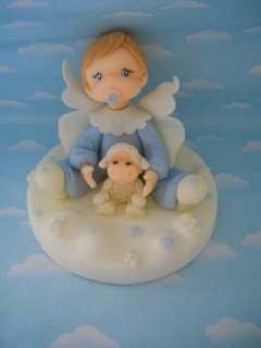 Adorno Torta Bautismo Angelito Angelita Porcelana Fria. - comprar online