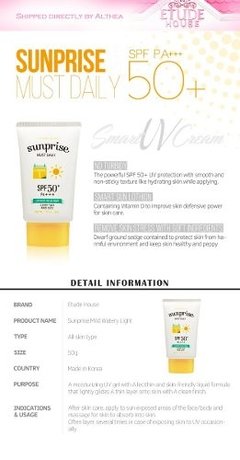 Protector Solar Sunprise Must Daily Spf50 Etude House Corea! - comprar online