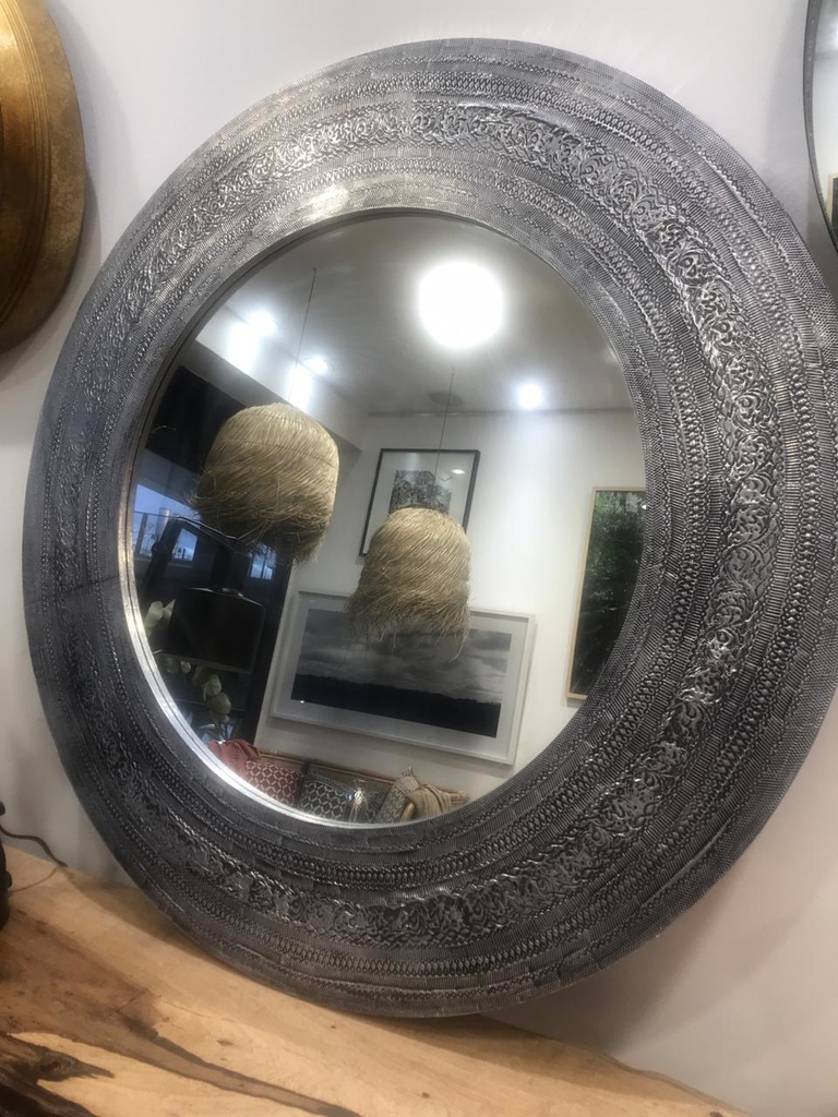 Espejo grande madera tallada plata