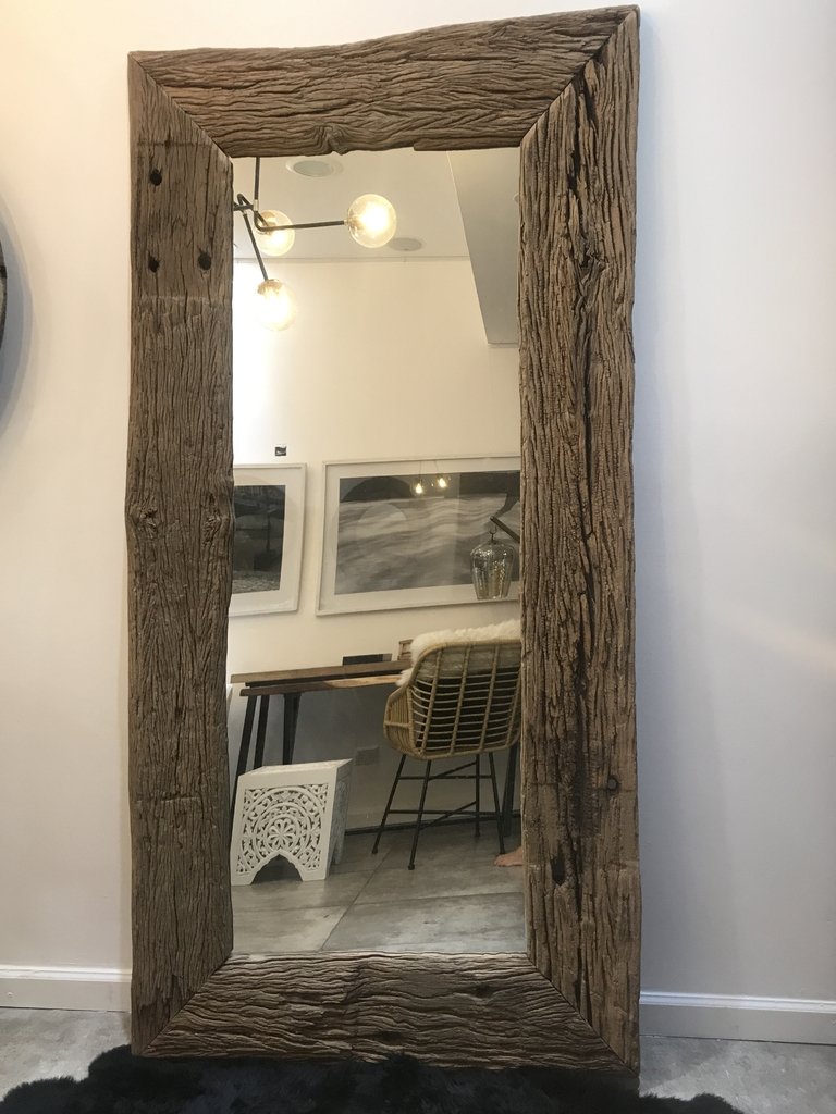 Espejo de pared con marco de madera rústica (40 x 26 pulgadas), color gris  y blanco