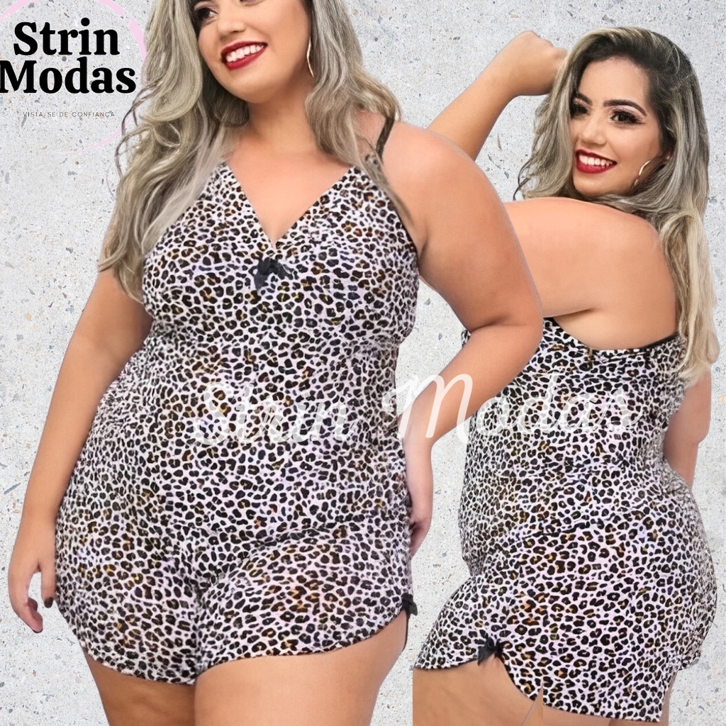 Pijama Feminino Plus Size Babydoll Liganete Liso e Estampado