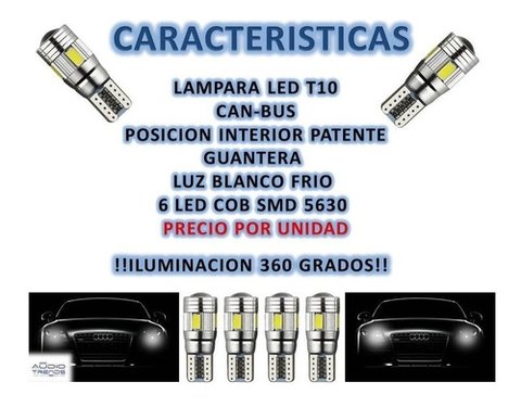 Lampara T10 Posicion 6 Led Cree C/lupa Blanco Frio Can-bus