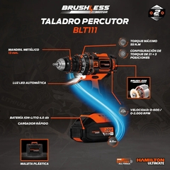 Taladro Percutor Hamilton Blt111 Brushless 13mm 20volt 4a - tienda online