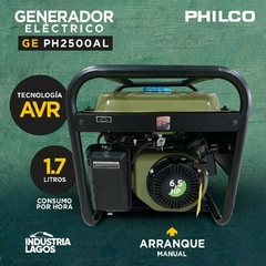 Generador GE-PH2500ALP Eléctrico Philco 2500w 6.5hp 196cc Tanque 15l