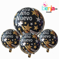 GLOBO FELIZ AÑO NUEVO NEGRO 45CM